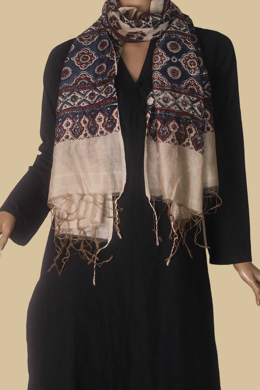 Tri-Bloom Ajrak Silk Cotton Stole - Image 2