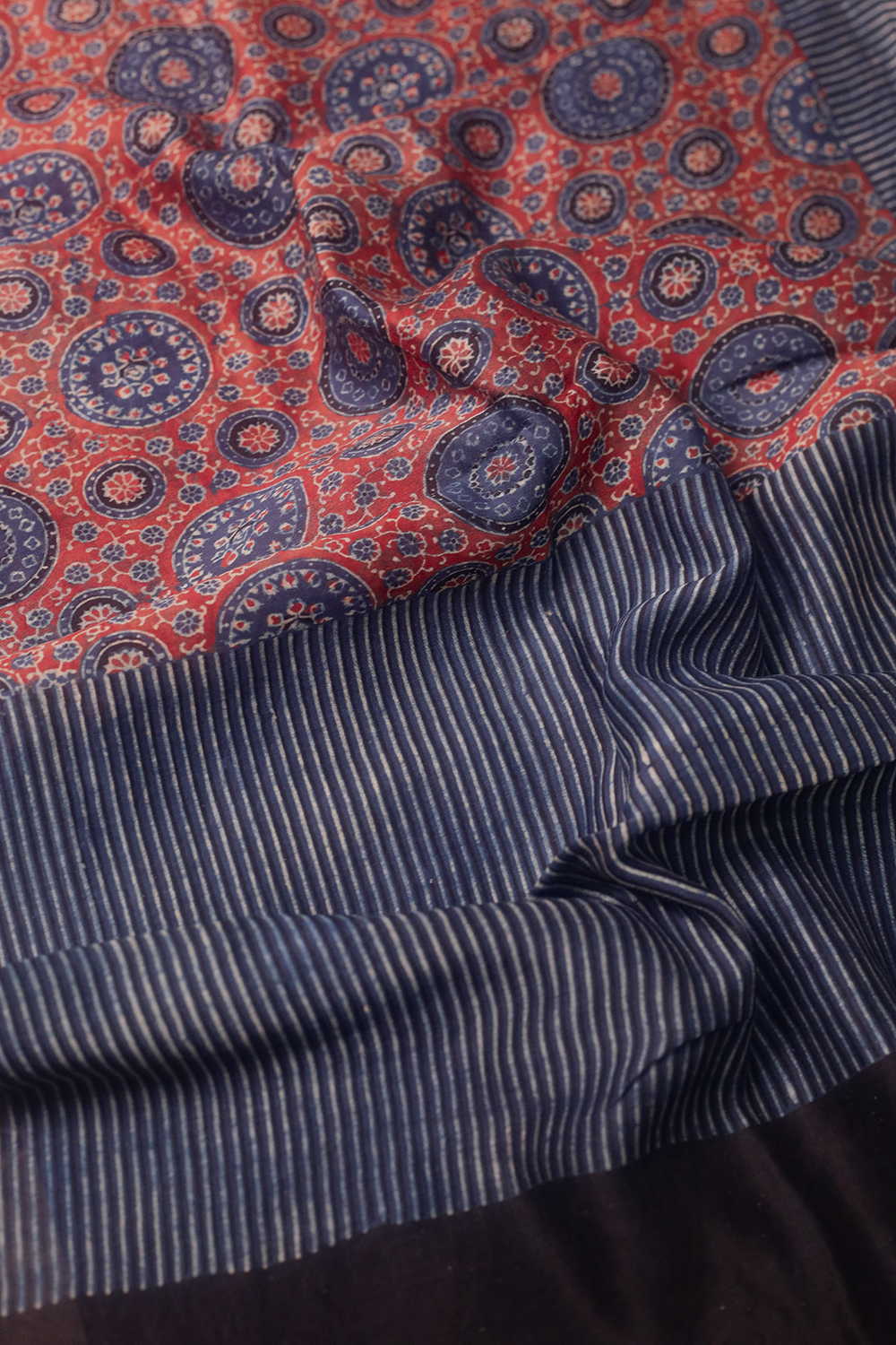 Maroon with Indigo Ajrak Silk Cotton Stole - Image 3