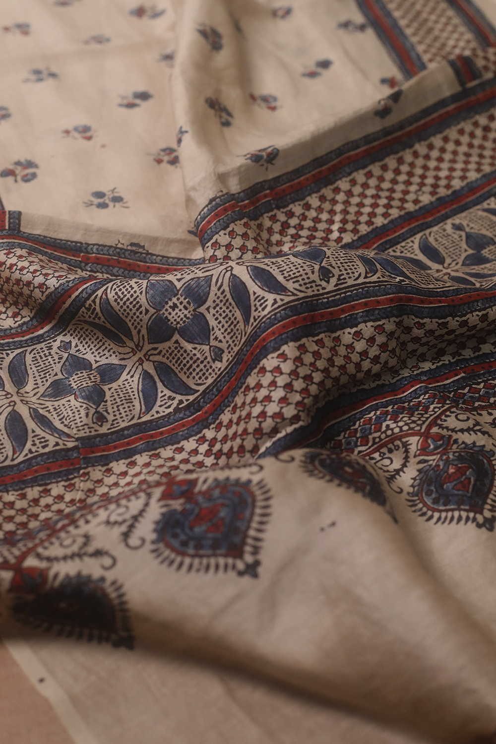 Motifs on Cream Ajrak Silk Cotton Stole - Image 2