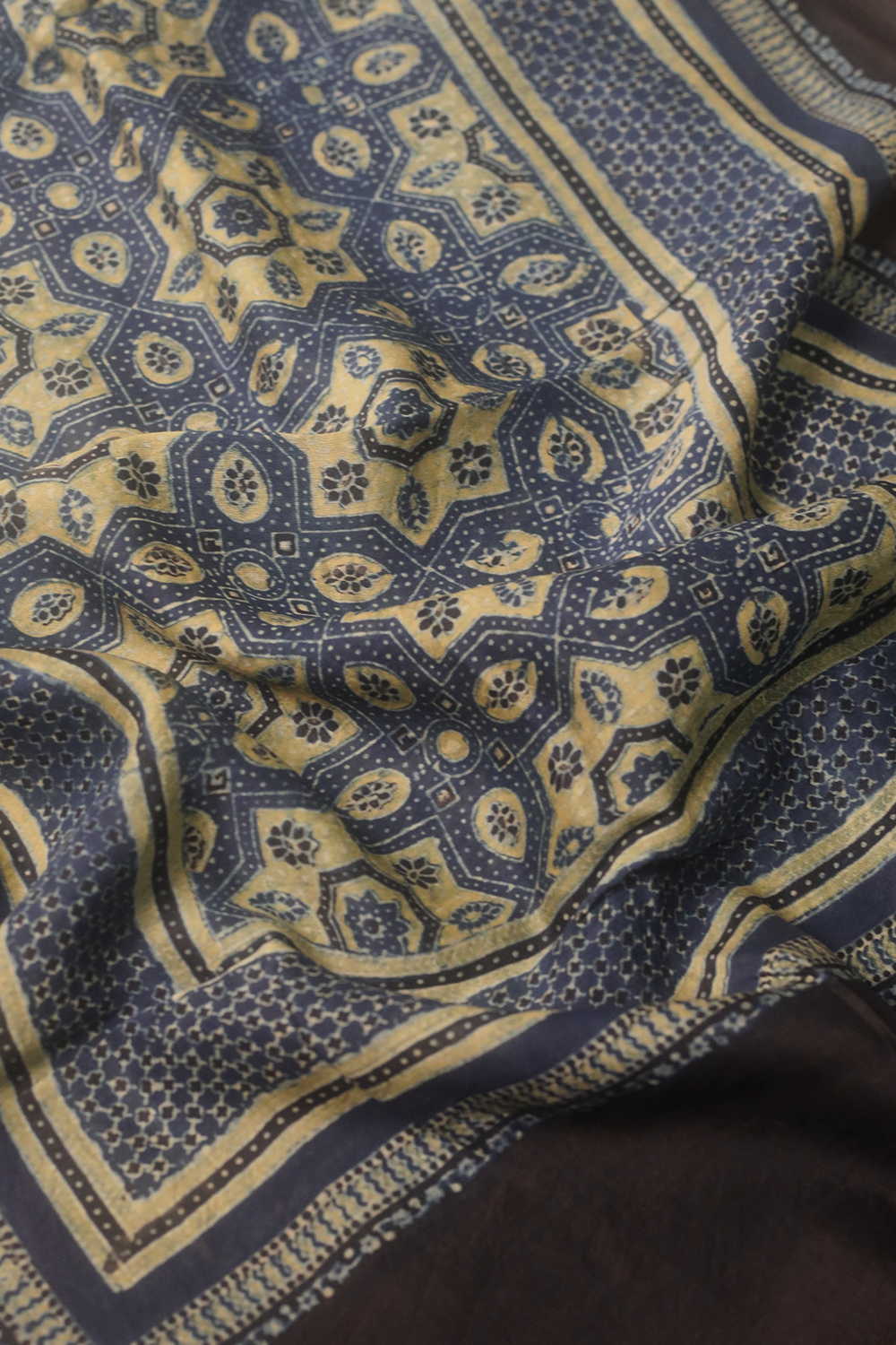 Indigo with Green Ajrak Silk Cotton Stole - Image 3