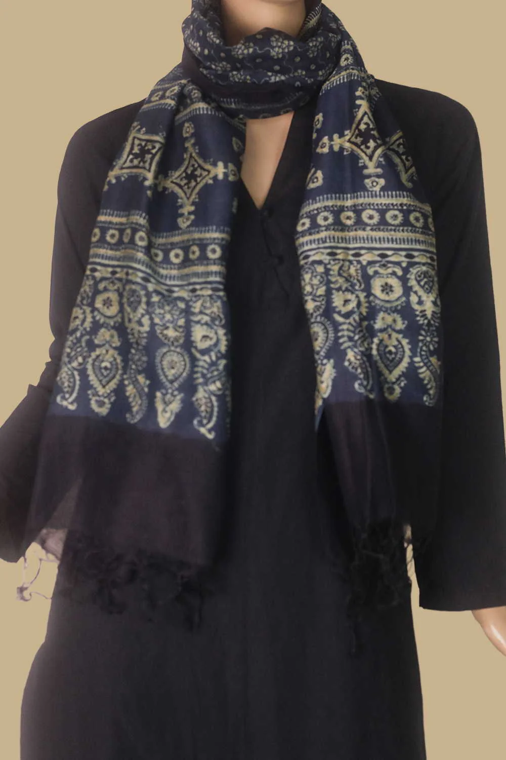 Indigo Blossom Ajrak Silk Cotton Stole - Image 2