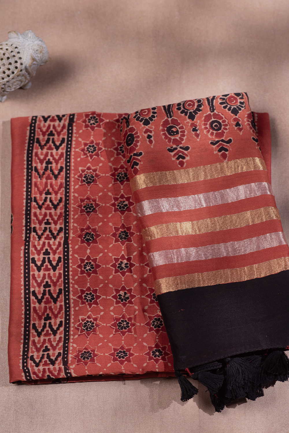 Maroon Ajrak Chanderi Silk Cotton Suit Top & Dupatta