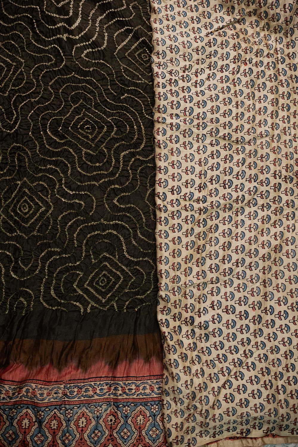Moss Green Ajrak Bandhani Gajji Silk Saree - Image 4