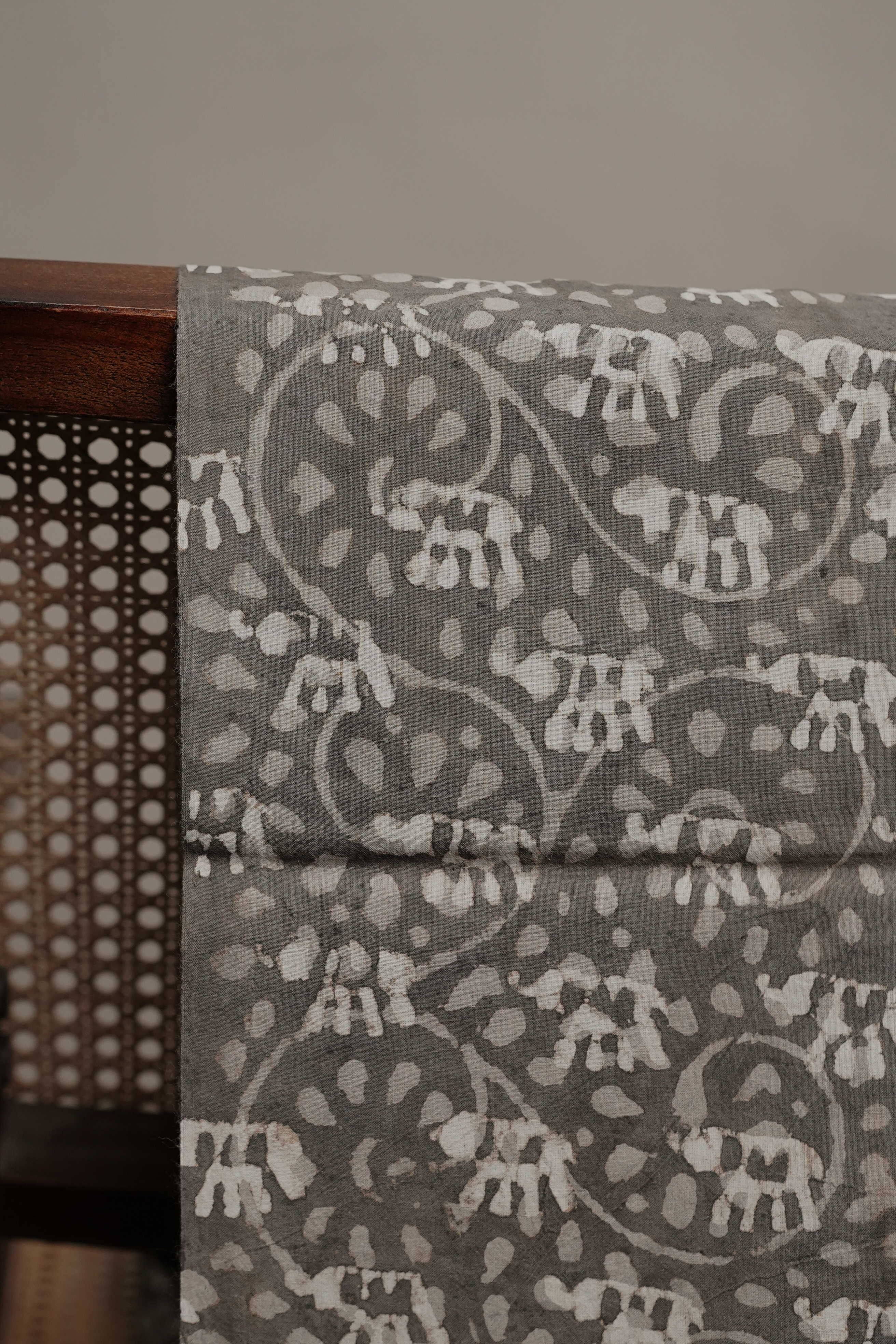 Cluster Floral on Grey Dabu Cotton Fabric - Image 3
