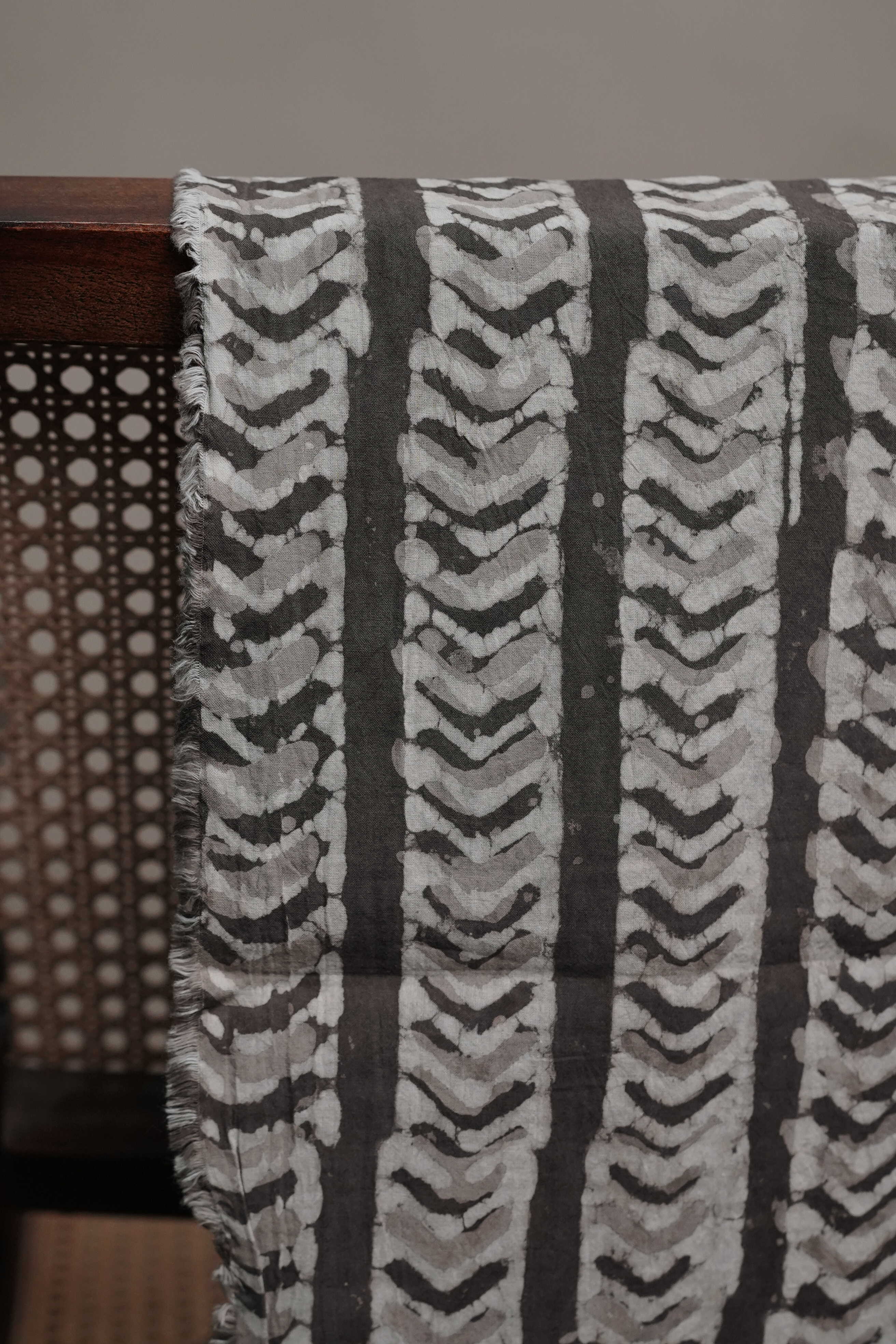 Patterned on Grey Dabu Cotton Fabric - Image 3
