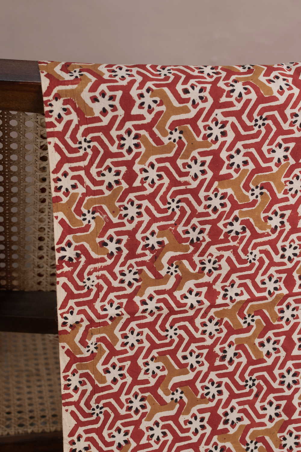 Scarlet Maroon Bagru Cotton Fabric - Image 2