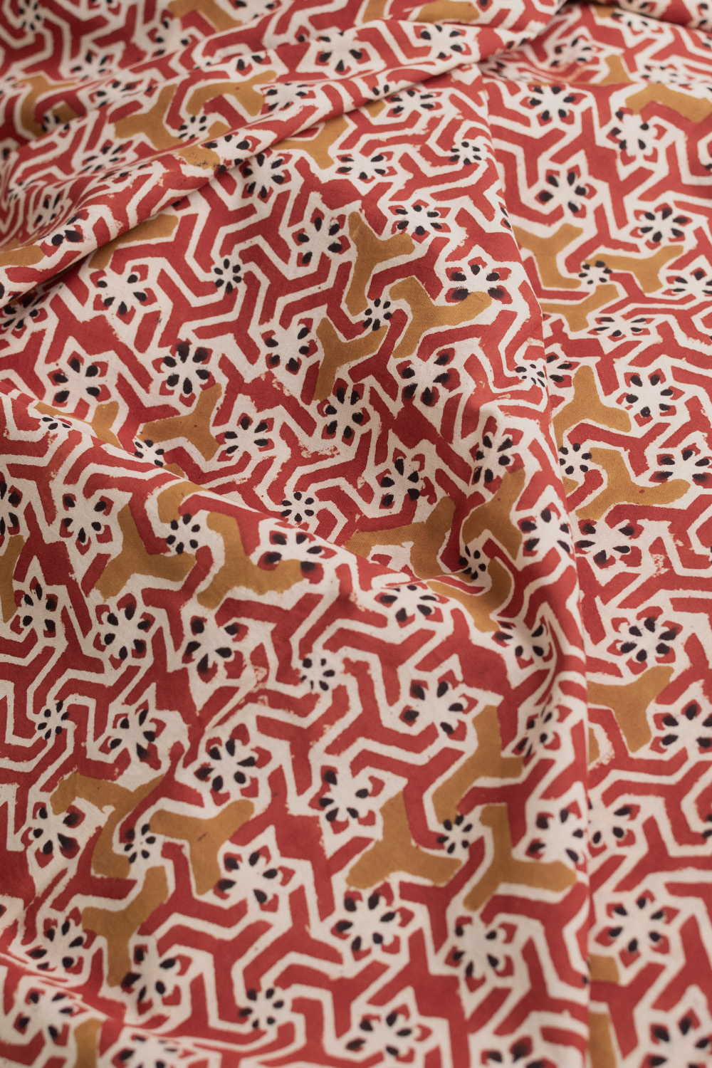Scarlet Maroon Bagru Cotton Fabric - Image 3