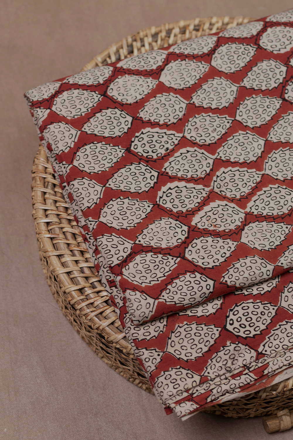 Cream Motifs on Maroon Bagru Cotton Fabric