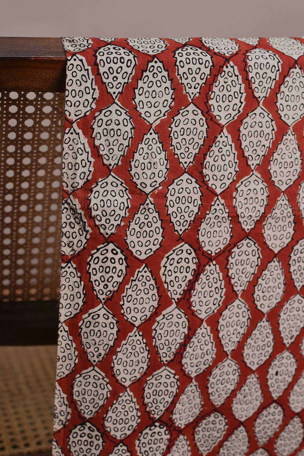 Cream Motifs on Maroon Bagru Cotton Fabric - Image 2