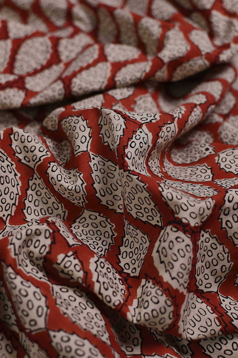 Cream Motifs on Maroon Bagru Cotton Fabric - Image 3