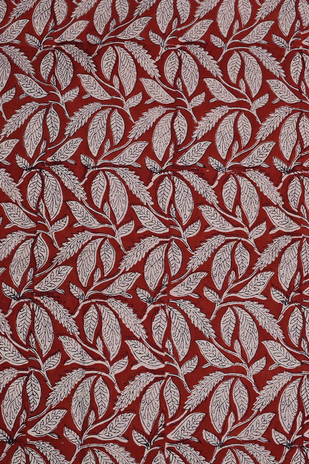 Leafy Pattern on Maroon Bagru Cotton Fabric - Image 4