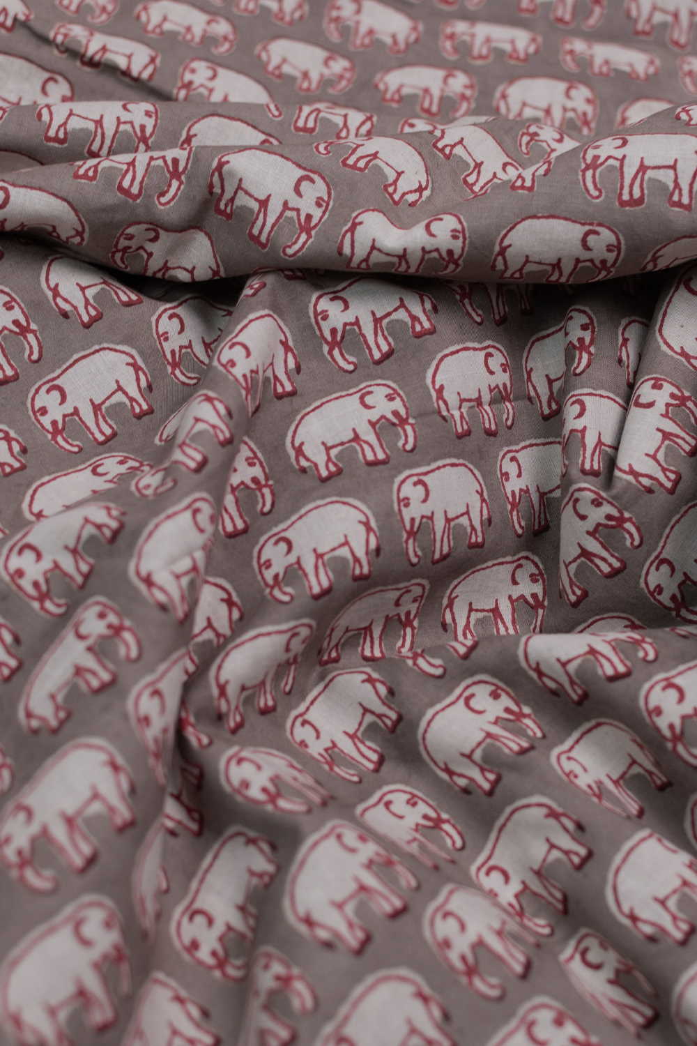 Grey with Elephant Dabu Cotton Fabric - Image 3