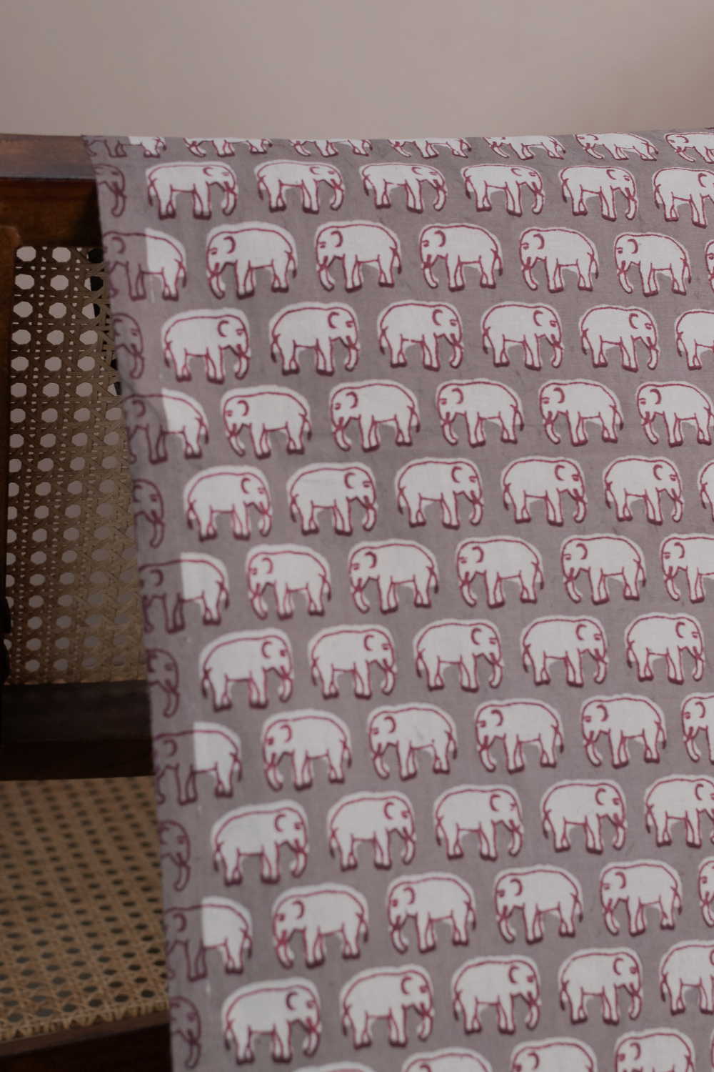 Elephant Motifs Dabu Cotton Fabric - Image 3