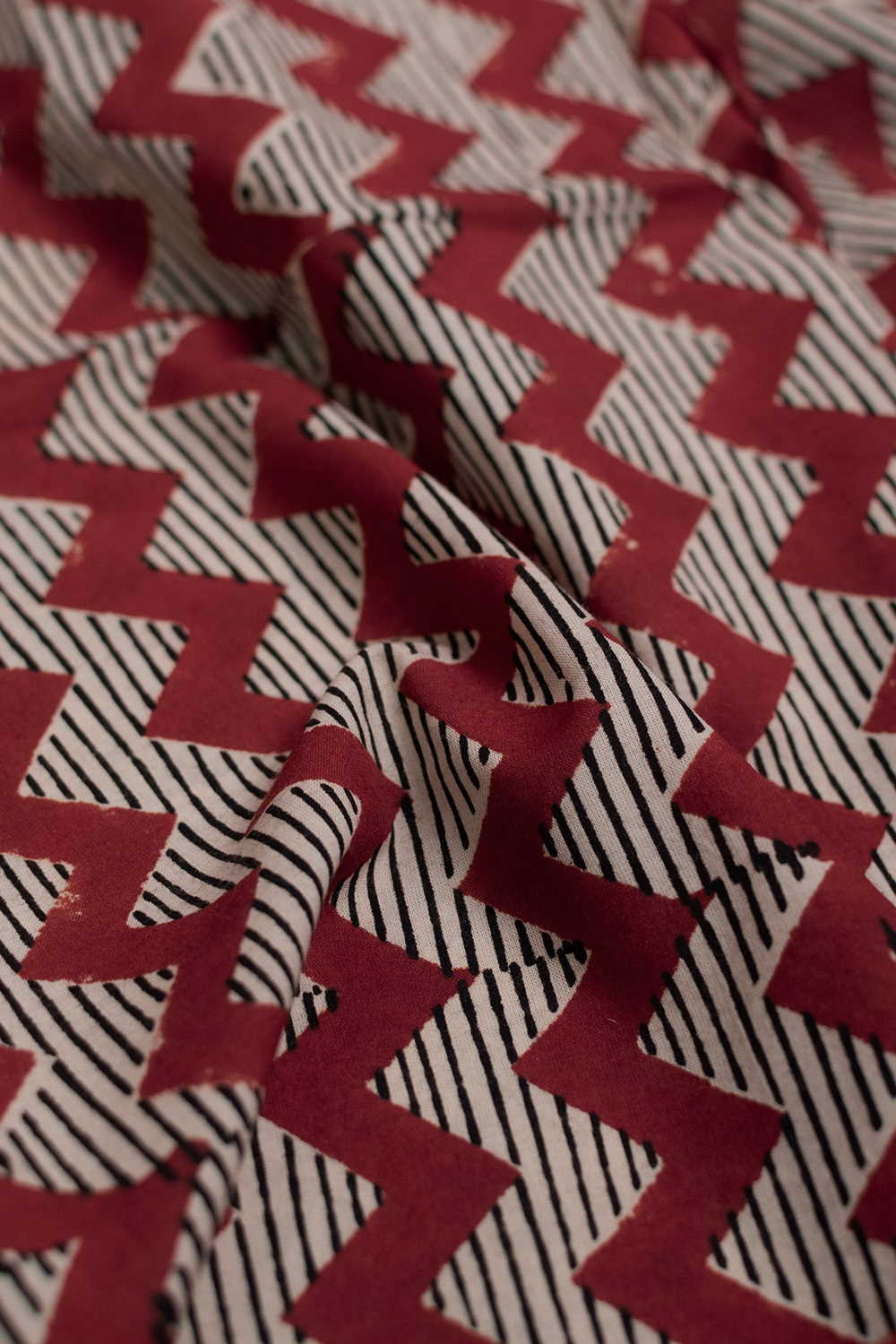 Chevron on Maroon Bagru Cotton Fabric - Image 3