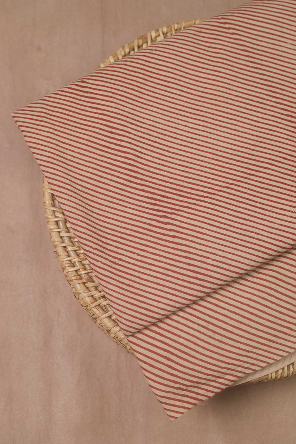Maroon Line Pattern Bagru Cotton Fabric