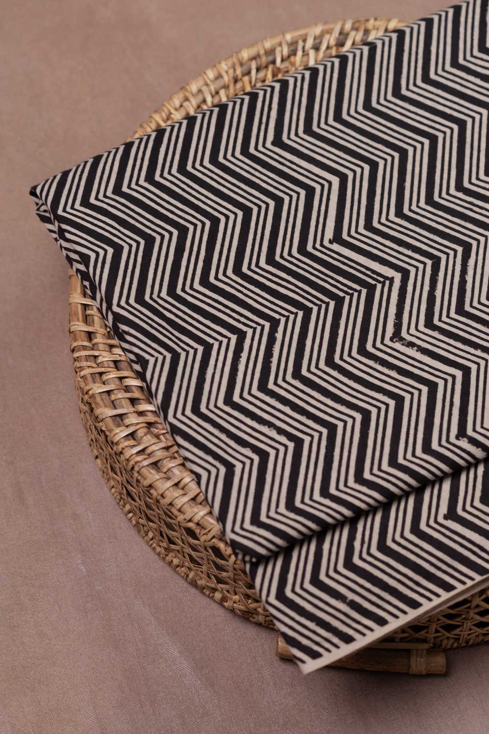 Chevron - Black Bagru Cotton Fabric - 0.5m