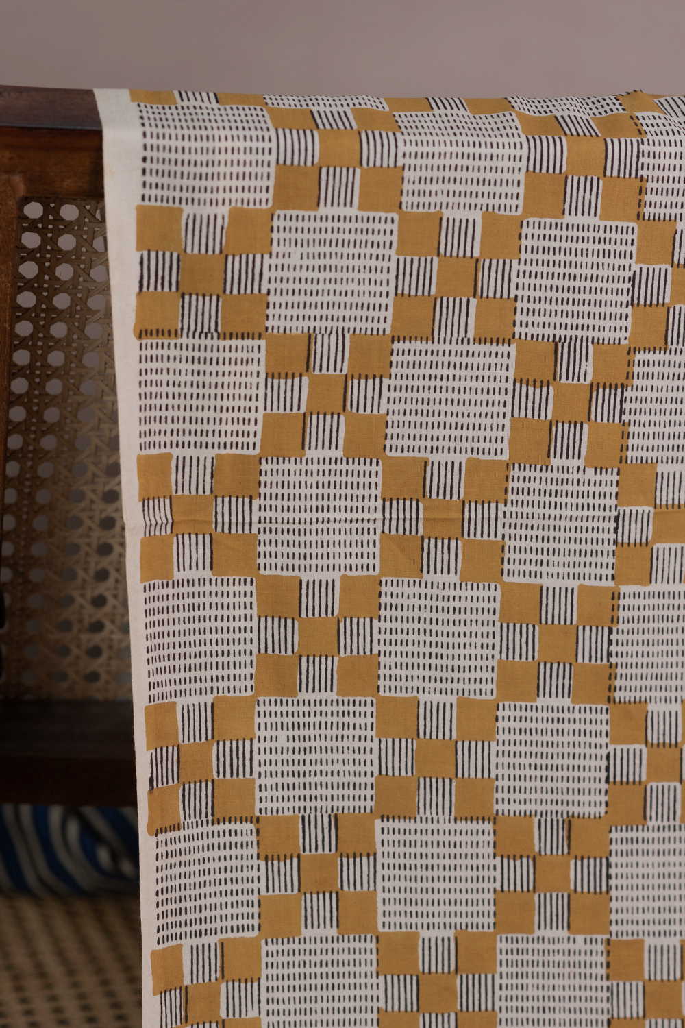 Mustard Mosaic Bagru Cotton Fabric - Image 2