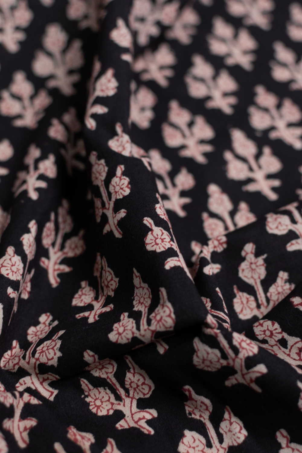 Florals on Black Bagru Cotton Fabric - Image 3