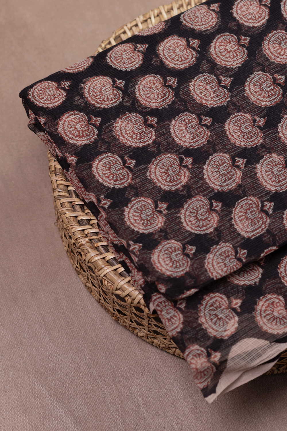 Maroon Butta - Black Bagru Kota Cotton Fabric