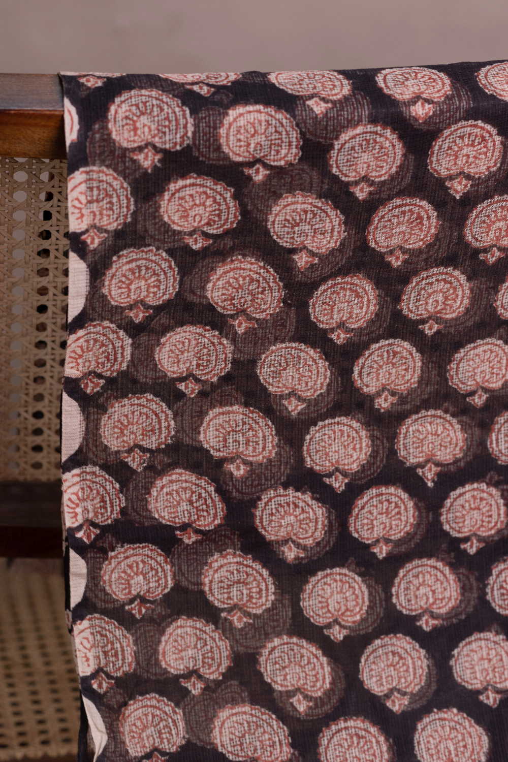 Maroon Butta - Black Bagru Kota Cotton Fabric - Image 2