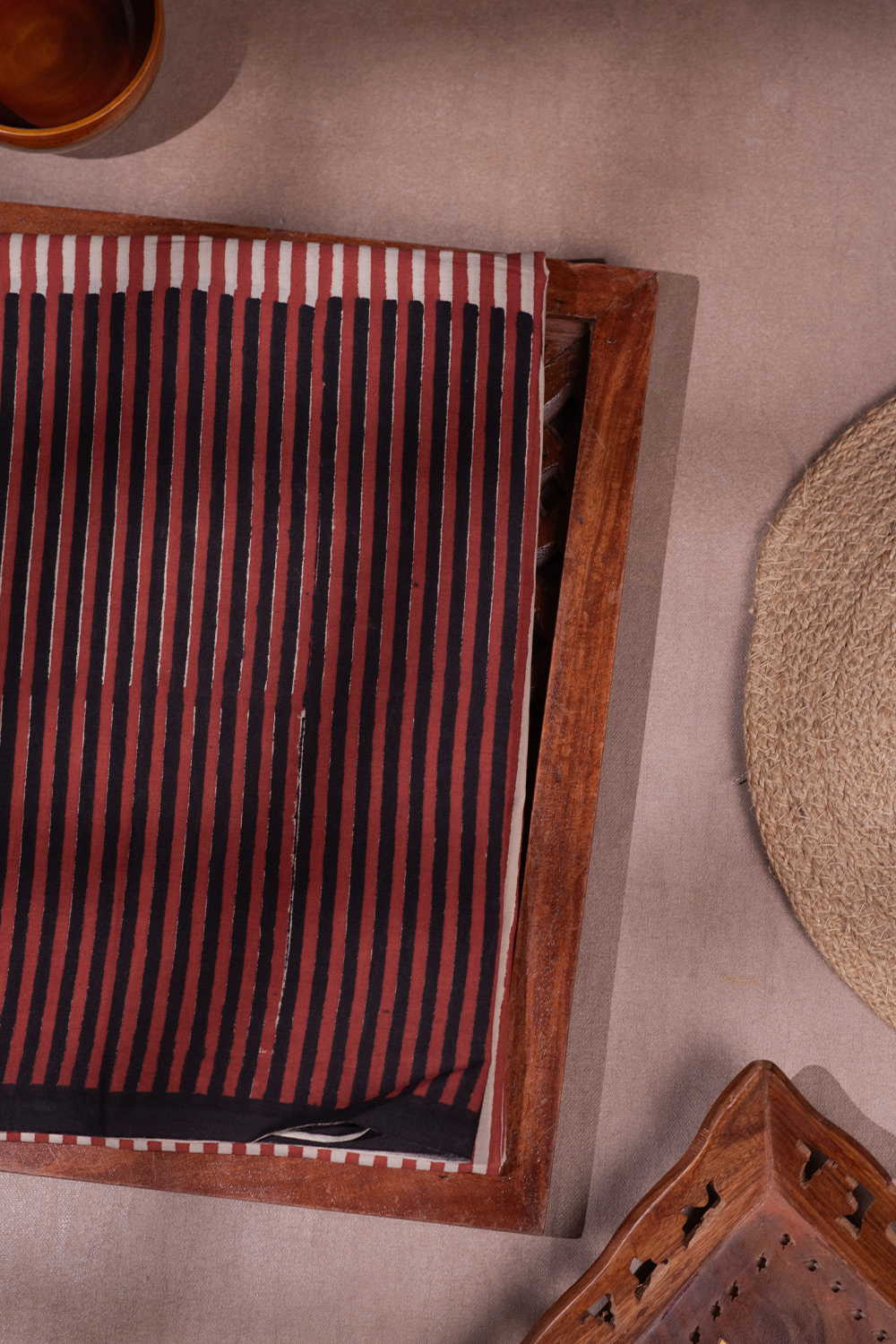 Maroon Stripes - Bagru Mul Cotton saree