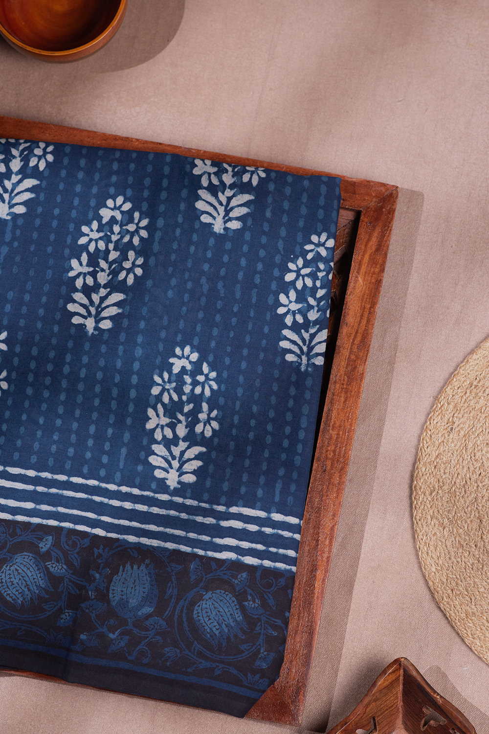 Indigo Dabu Mul Cotton saree