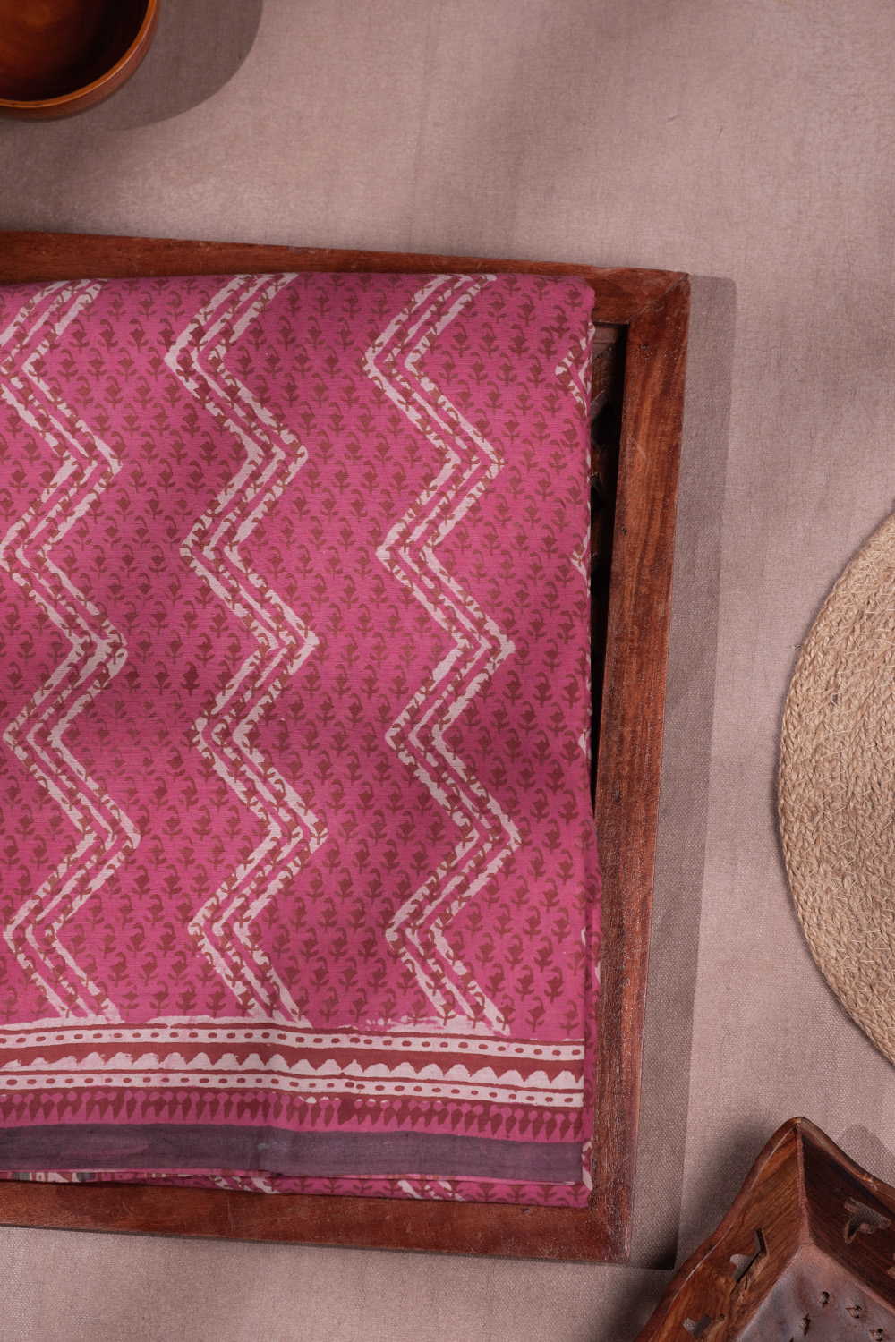 Tiny Motifs on Pink Dabu Mul Cotton saree