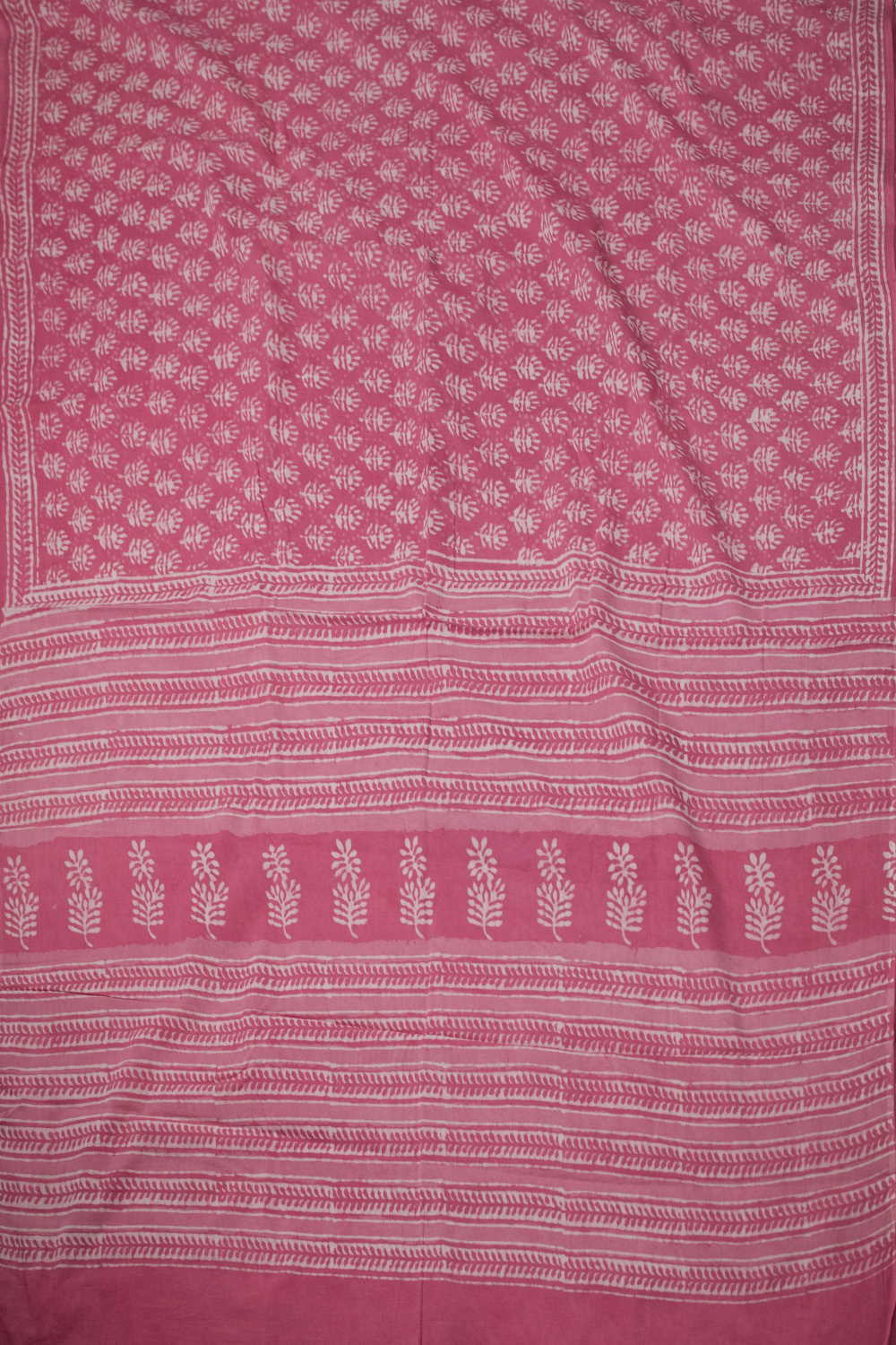 Cream Motifs on Pink Dabu Mul Cotton saree - Image 2