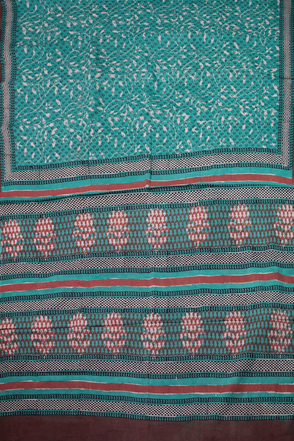 Leafy Veins on Green Bagru Mul Cotton saree - Image 2