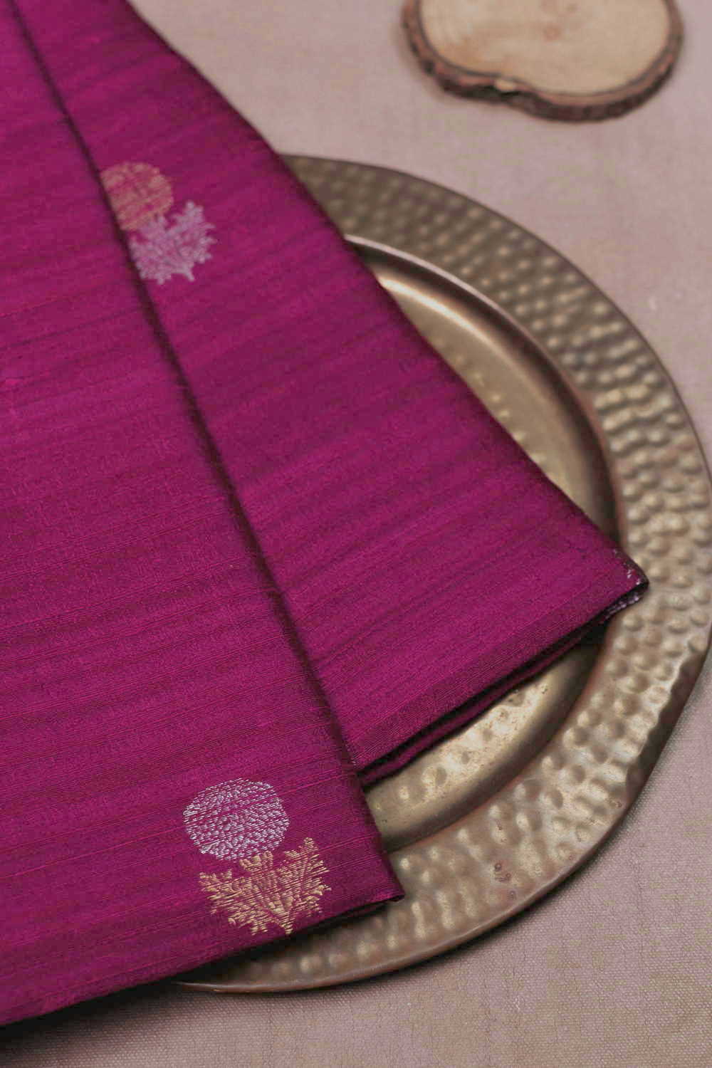 Deep Magenta with Traditional Motifs Banarasi Silk Fabric