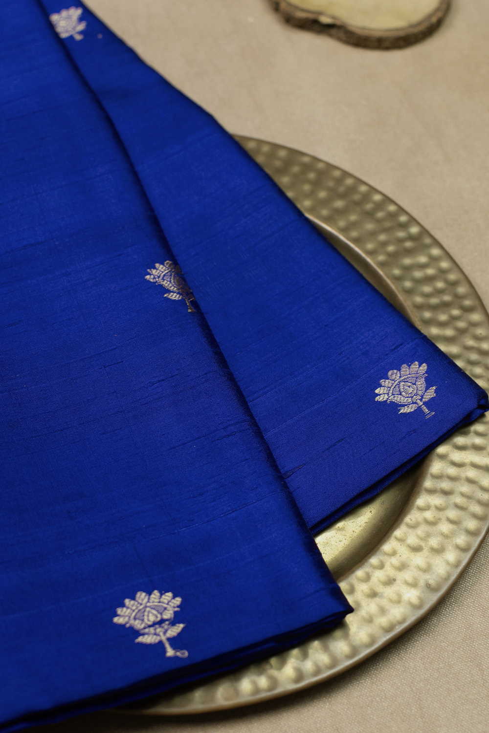 Zari Floral - Regal Blue Banarasi Silk Fabric