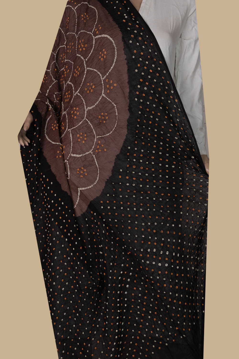 Brown with Black Bandhani Cotton Dupatta