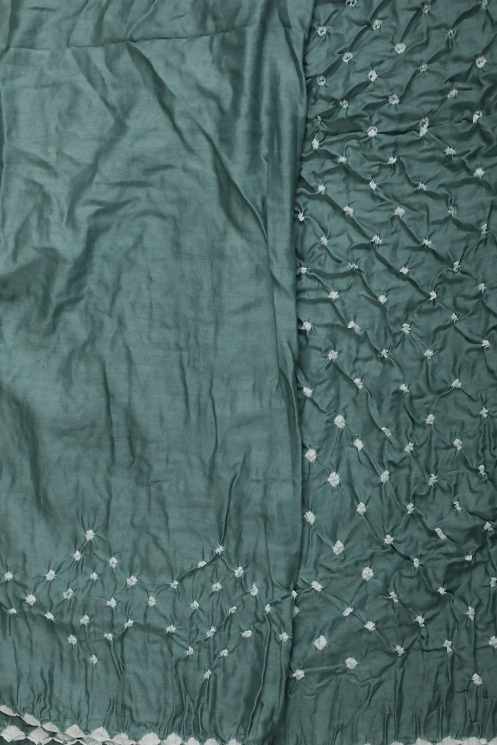Light Greyish Green Bandhani Cotton saree - Image 4