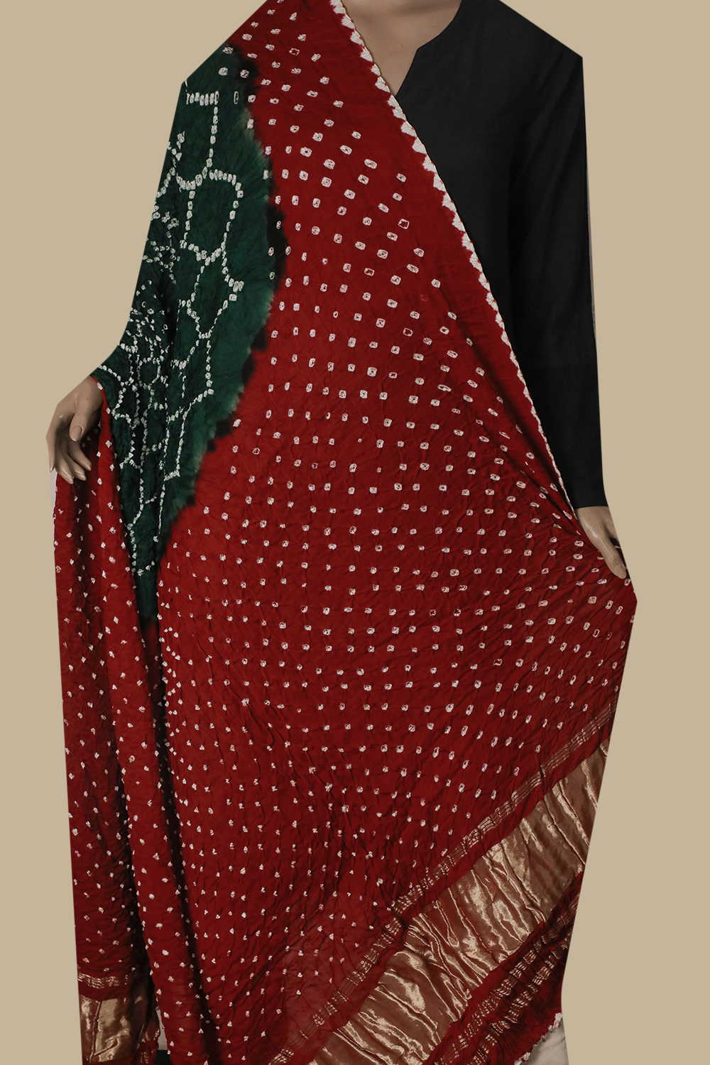 Dark Maroon Bandhani Modal Silk Dupatta