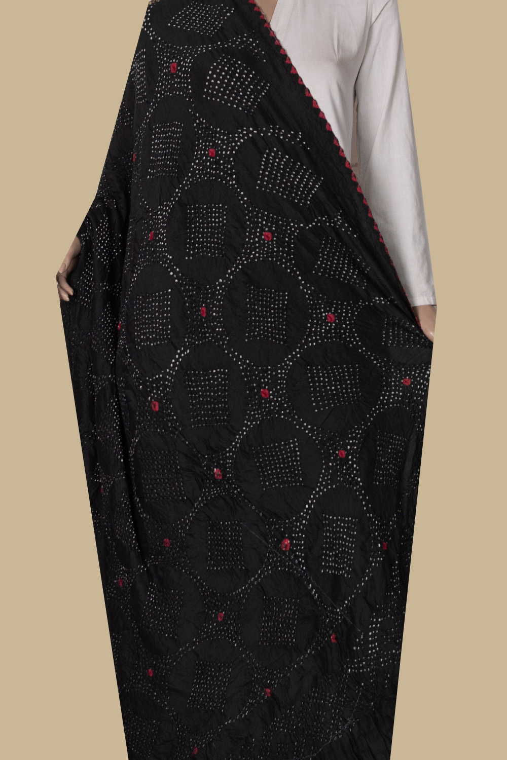 Pleasant Black Bandhani Gajji Silk Dupatta