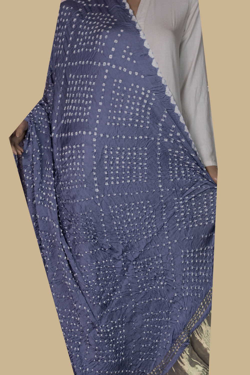 Grey Bandhani Modal Silk Dupatta