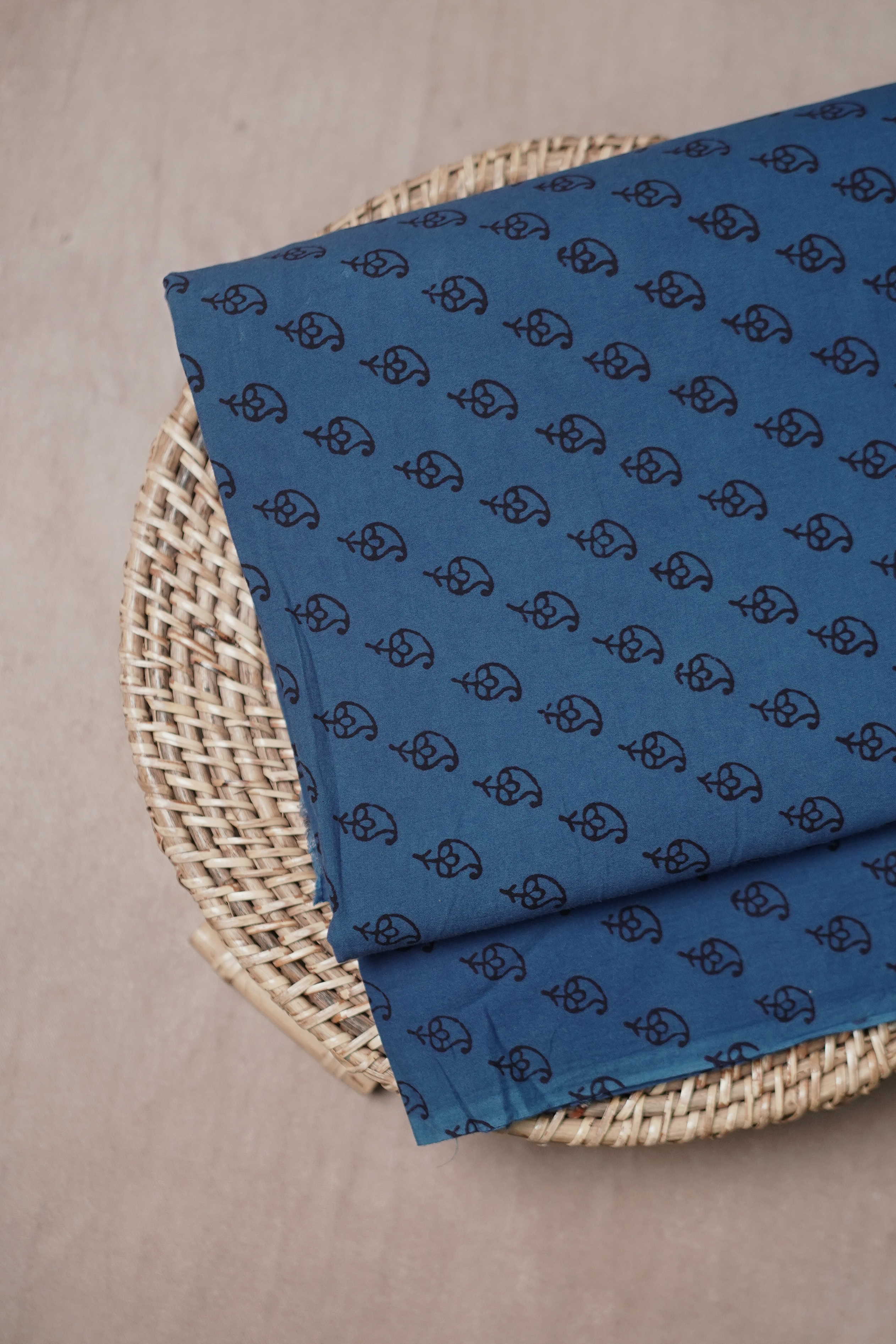 Black Florets - Blue Bagh Cotton Fabric - 2.2m - Image 2