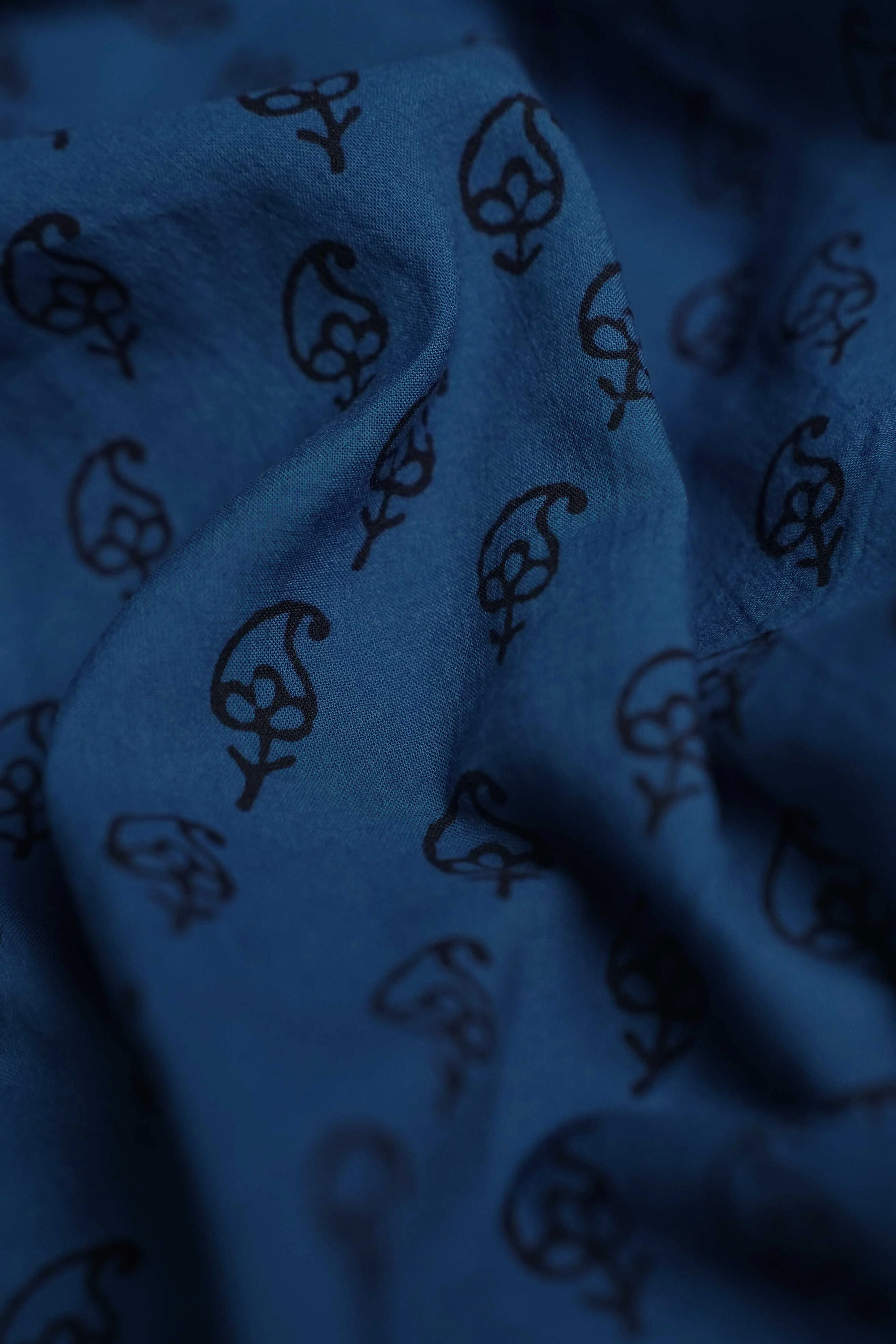 Black Florets - Blue Bagh Cotton Fabric - 2.2m - Image 3