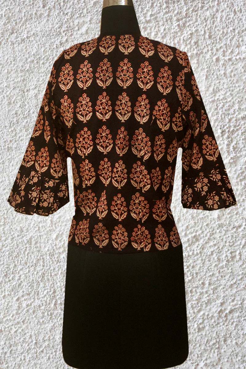 Black with Beige Bagh Print Crop Top- 36 & 40 Size