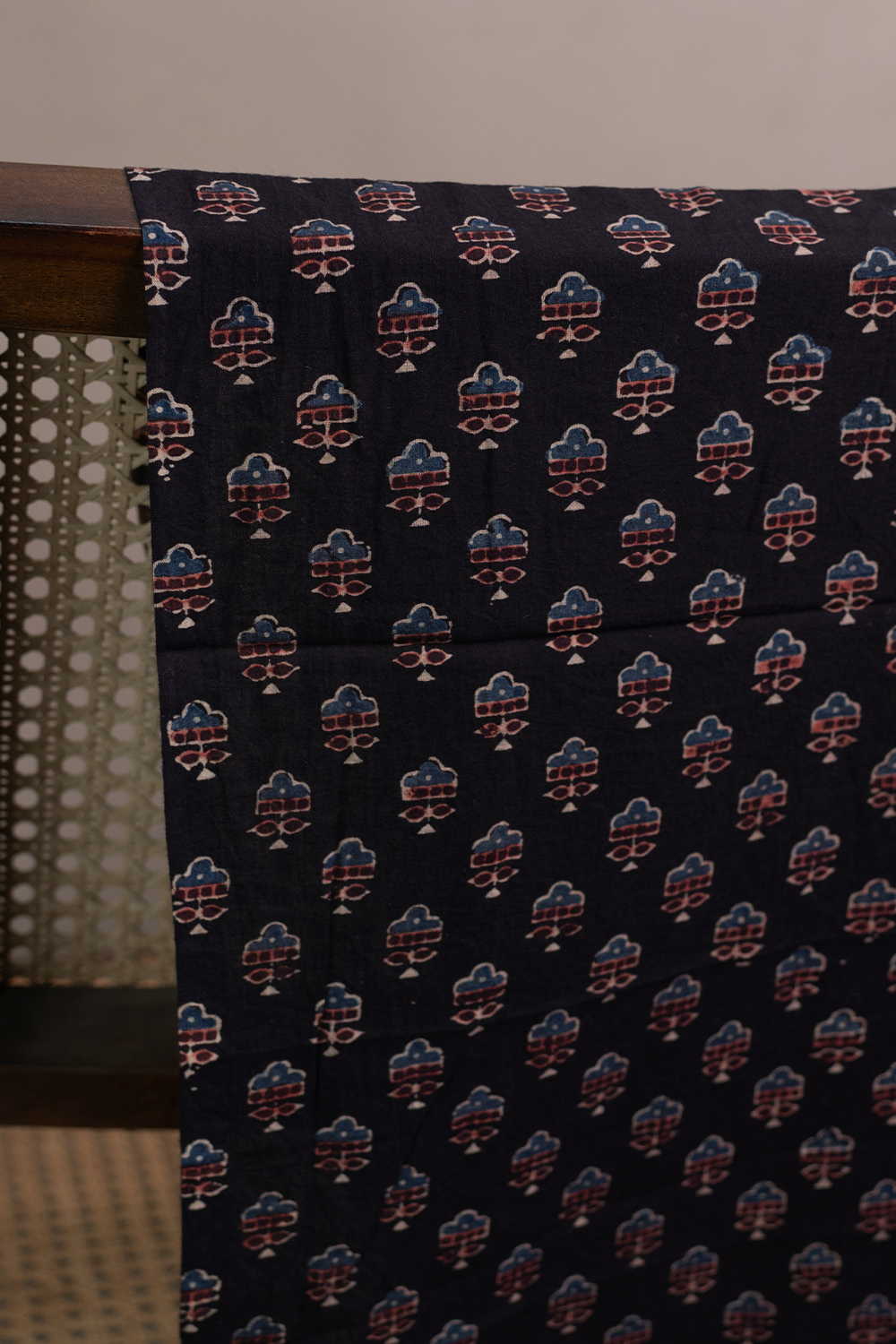 Black with Little Motifs Ajrak Cotton Fabric-0.85m