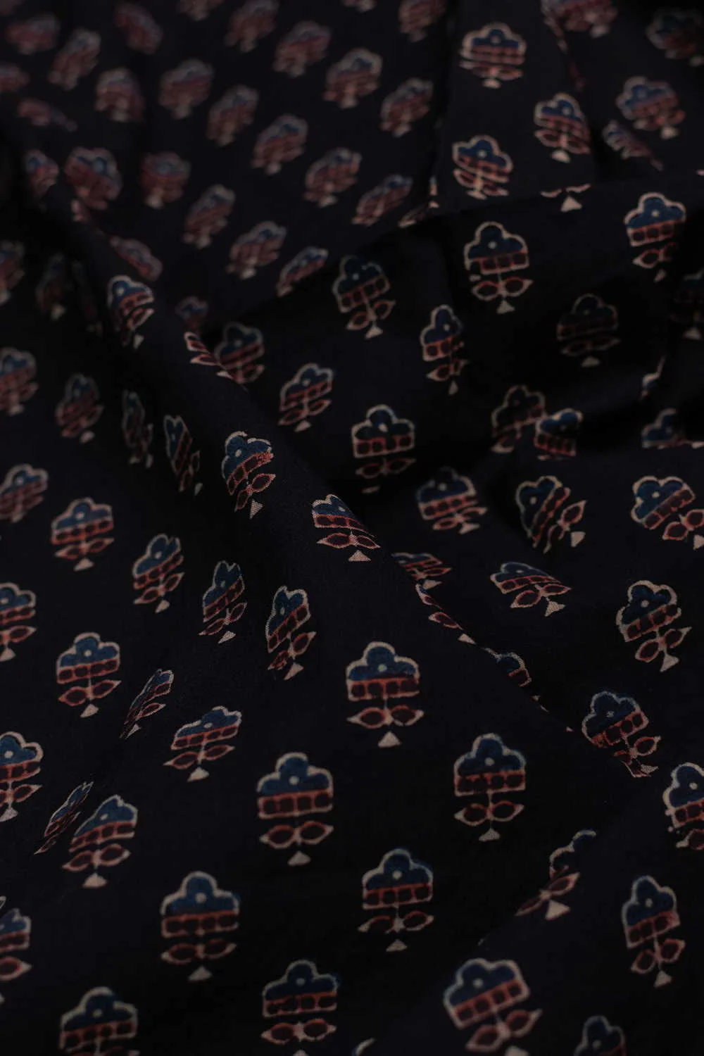 Black with Little Motifs Ajrak Cotton Fabric-0.85m - Image 2
