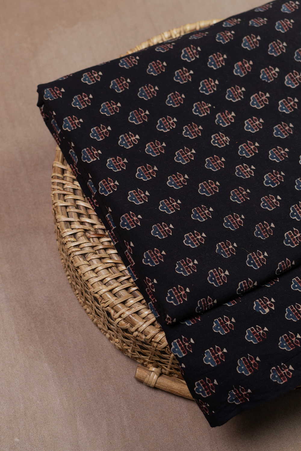 Black with Little Motifs Ajrak Cotton Fabric-0.85m - Image 3