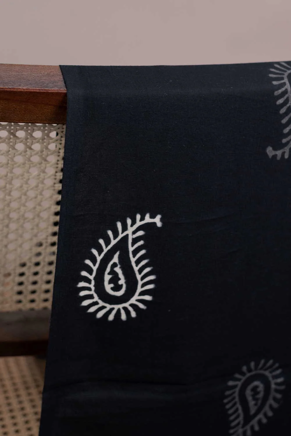 Black with Paisley Motifs Sanganeri Cotton Fabric - 0.65m - Image 3
