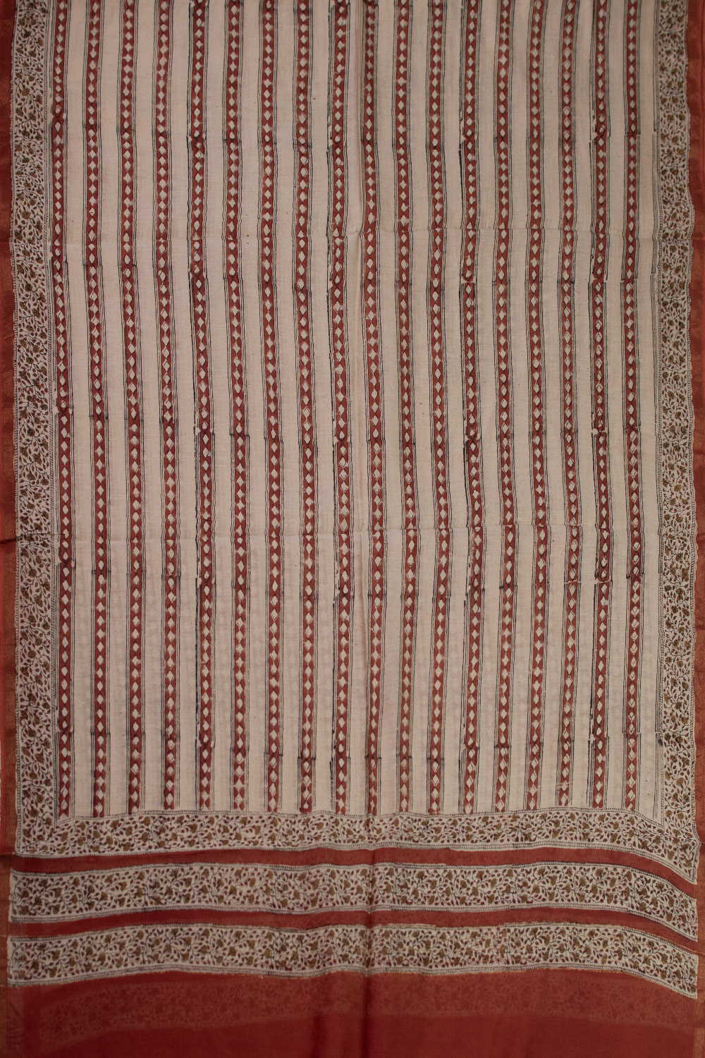 Maroon with Cream Block Printed Chanderi Dupatta - Image 3