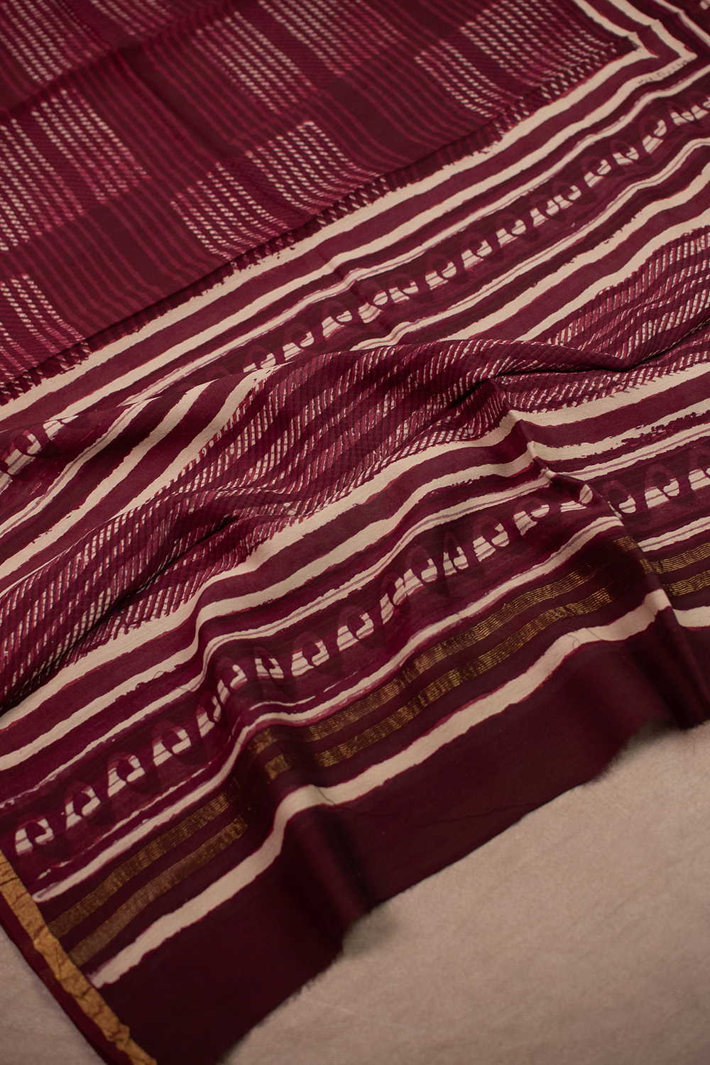 Sangria Maroon Block Printed Chanderi Dupatta - Image 2
