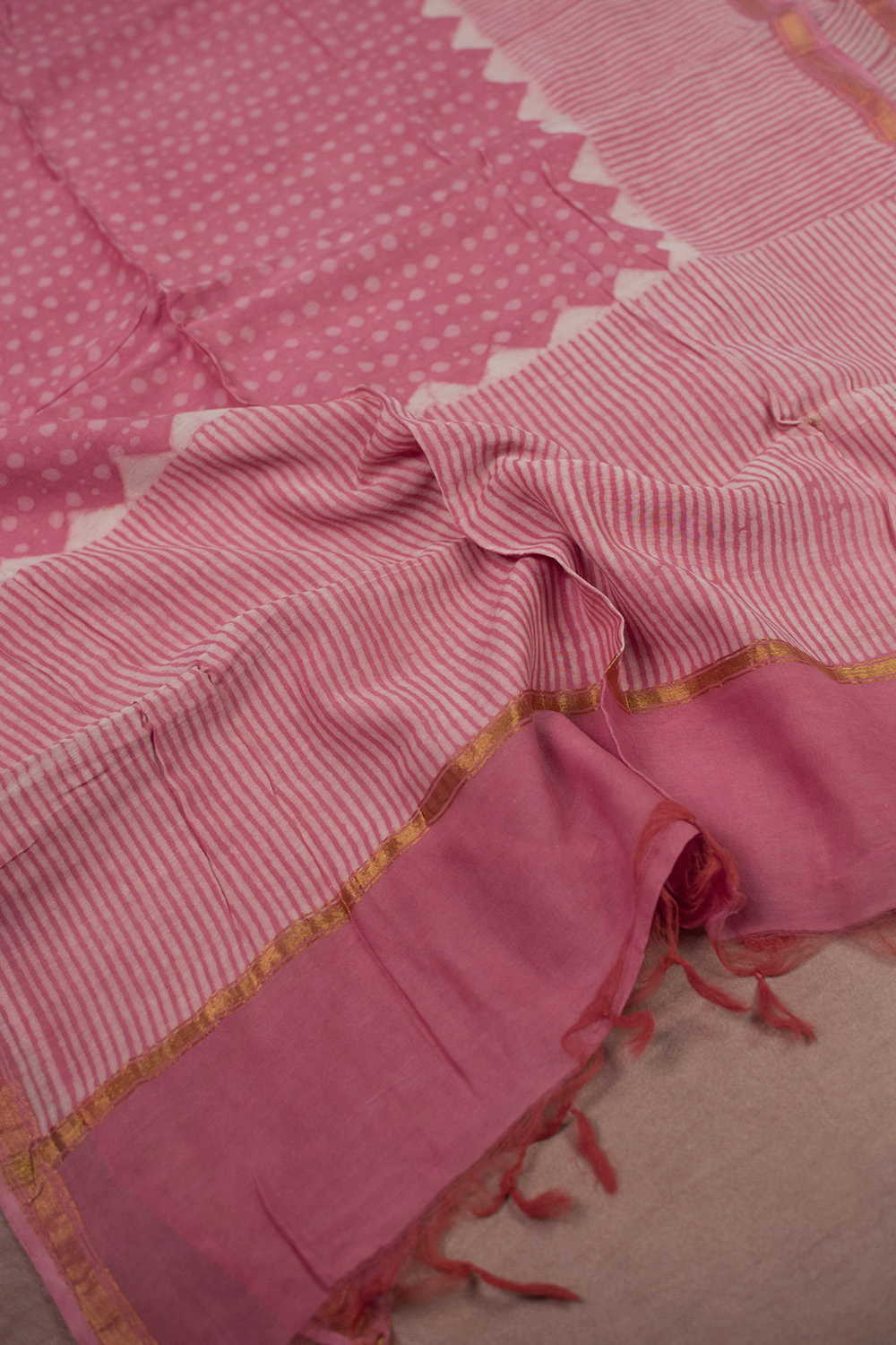 Pink Block Printed Chanderi Dupatta - Image 2