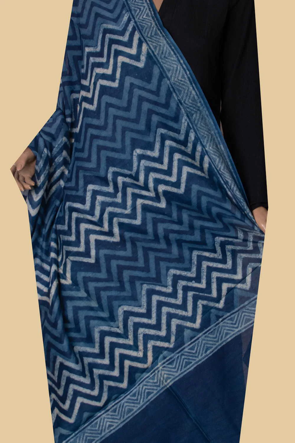 Indigo Block Printed Chanderi Dupatta