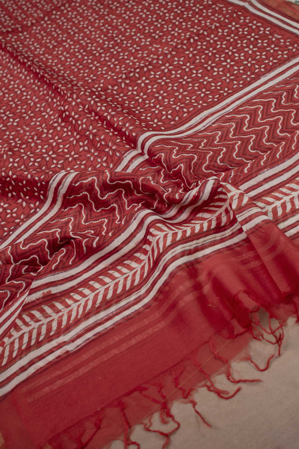 Floral Pattern Block Printed Chanderi Dupatta - Image 2