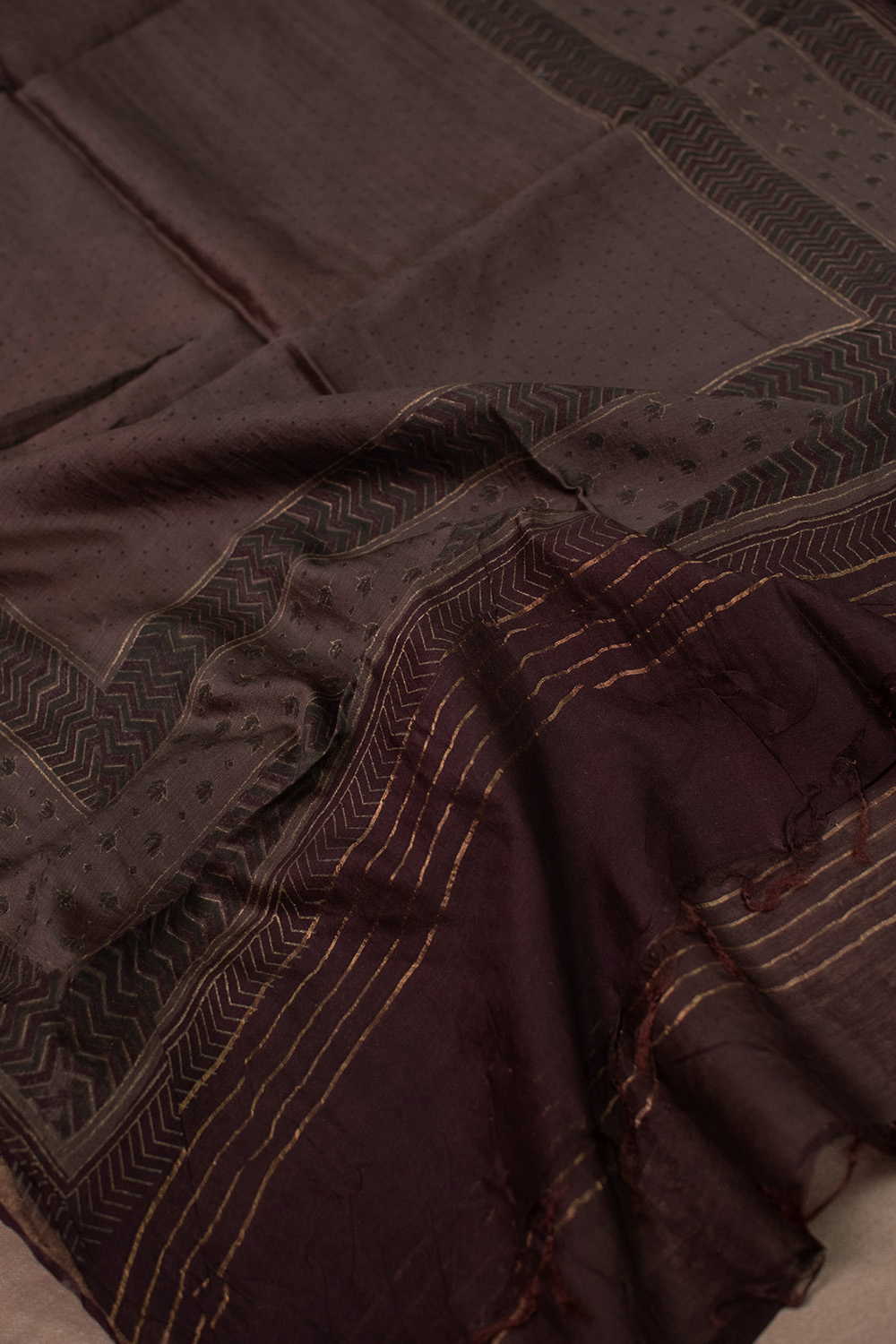 Midnight Brown Block Printed Chanderi Dupatta - Image 2