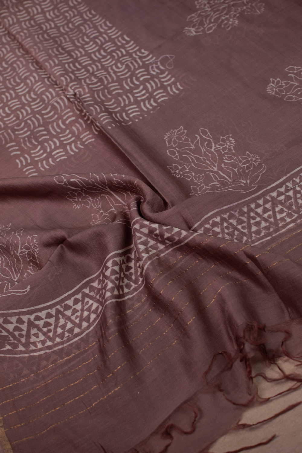 Shades of Brown Block Printed Chanderi Dupatta - Image 2